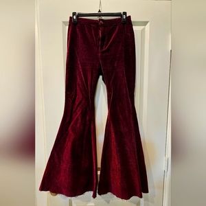 Free People velvet flare pants. Size 26. Maroon